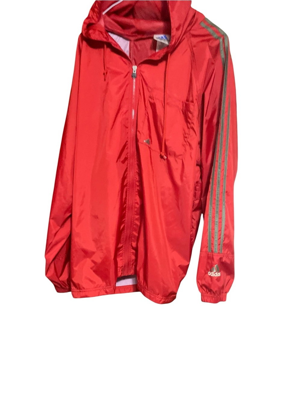 adidas Men's Red Hooded Windbreaker with Silver Three Stripes
